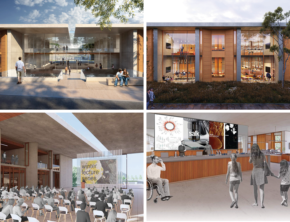 Renderings of the new facility that will be built on the original campus. It will include hubs for bioengineering, computation and translation.